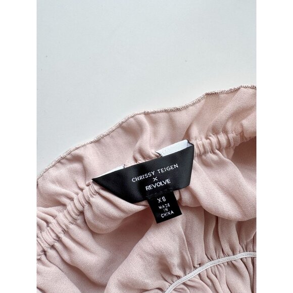 CHRISSY TEIGEN x REVOLVE Sands Nude Chiffon Ruched Off Shoulder Blouse, Size XS - Picture 12 of 14